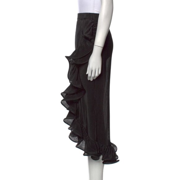 Romance Was Born Black Pleated Ruffled Midi Skirt Supernova Frills Small Medium - Picture 2 of 13
